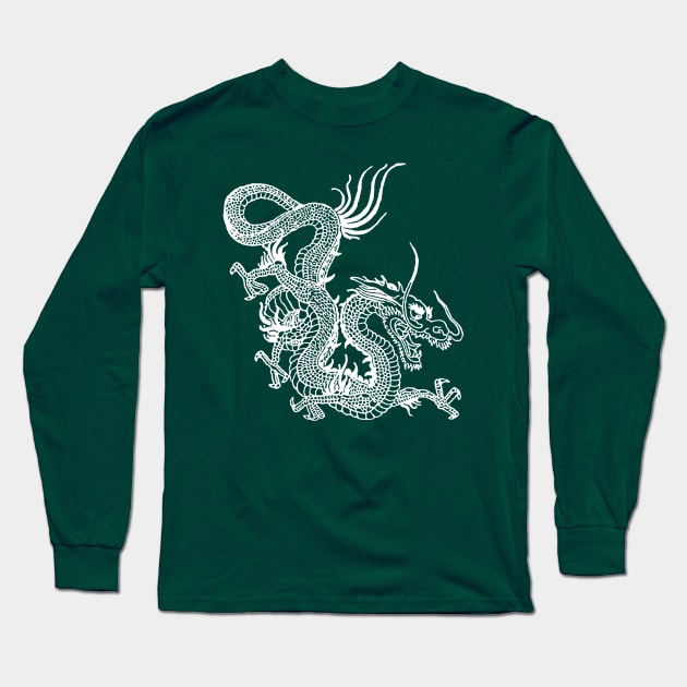 White Chinese Dragon Long Sleeve T-Shirt by EddieBalevo